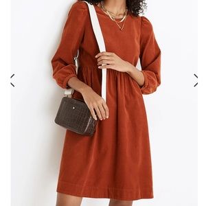 Madewell Corduroy Puff-Sleeve Mini Dress